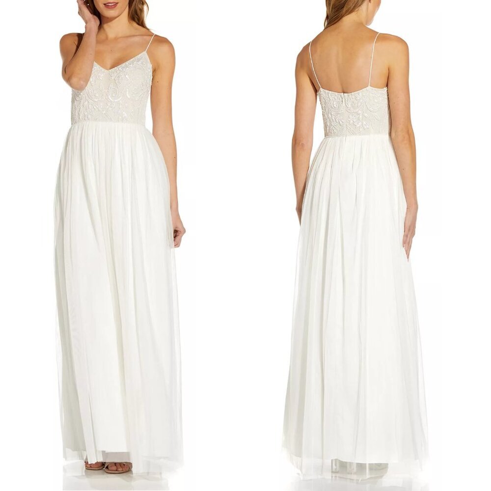 Adrianna Papell White Maxi Dress with Embroidered Bodice
